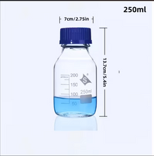 Round Glass Reagent Bottles with Blue Lids
